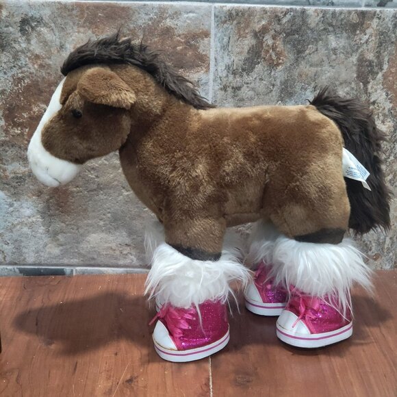 Build A Bear Brown Horse Pony Plush Pink Glittery Shoes Stuffed Animal - Picture 11 of 13